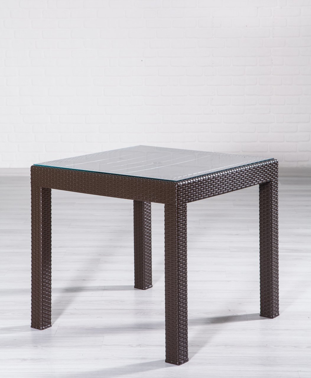 Rattan 80*80 Glass Table - Multi Coloured