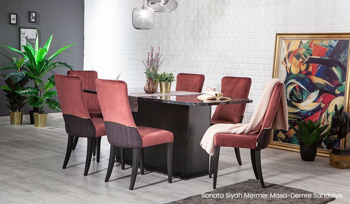 Etna Table set - Renk Seçenekli Sonata Black Mermer Table-Demre Chair