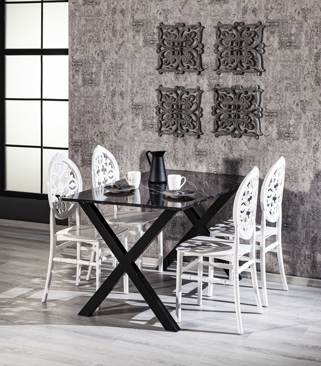 Matrix Maxima Table + Venüs 4 Adet Chair Set - White
