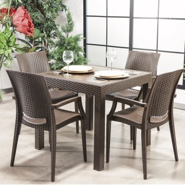 Rattan 80*80 Table set With arm Chair - Brown