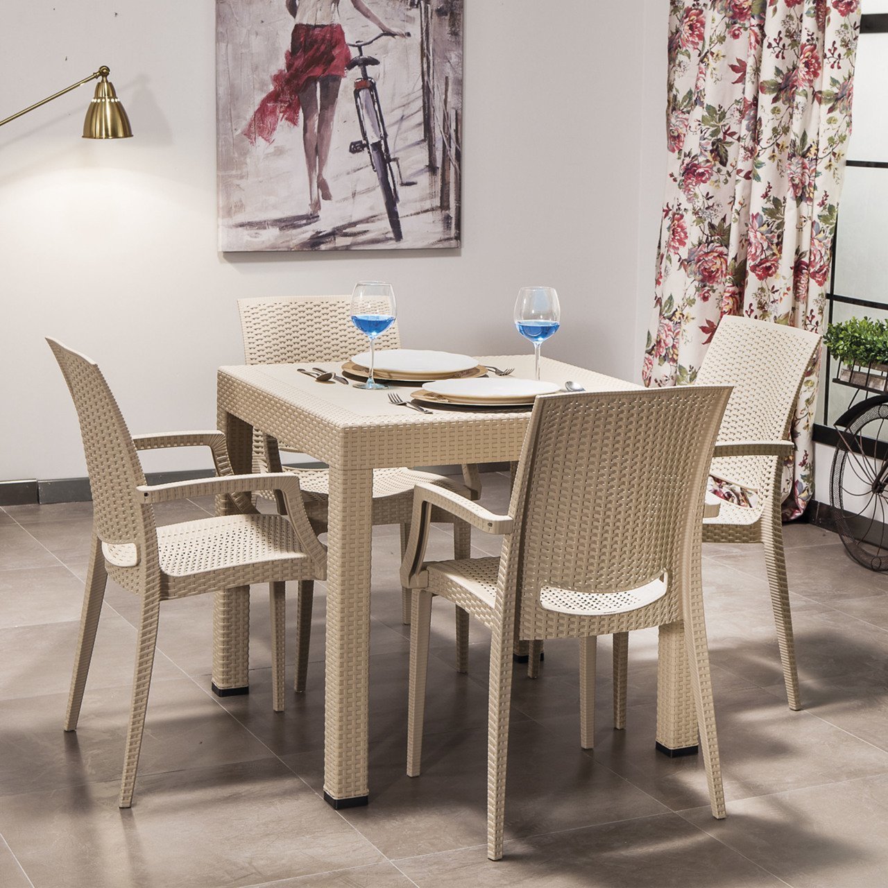 Rattan 80*80 Table set With arm Chair - Cappucino