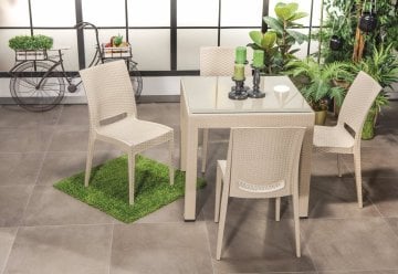 Rattan 80*80 Glass Table set - Cappucino