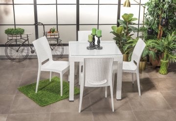 Rattan 80*80 Glass Table set - White