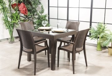 Rattan 80*80 Glass With arm Table set - Brown