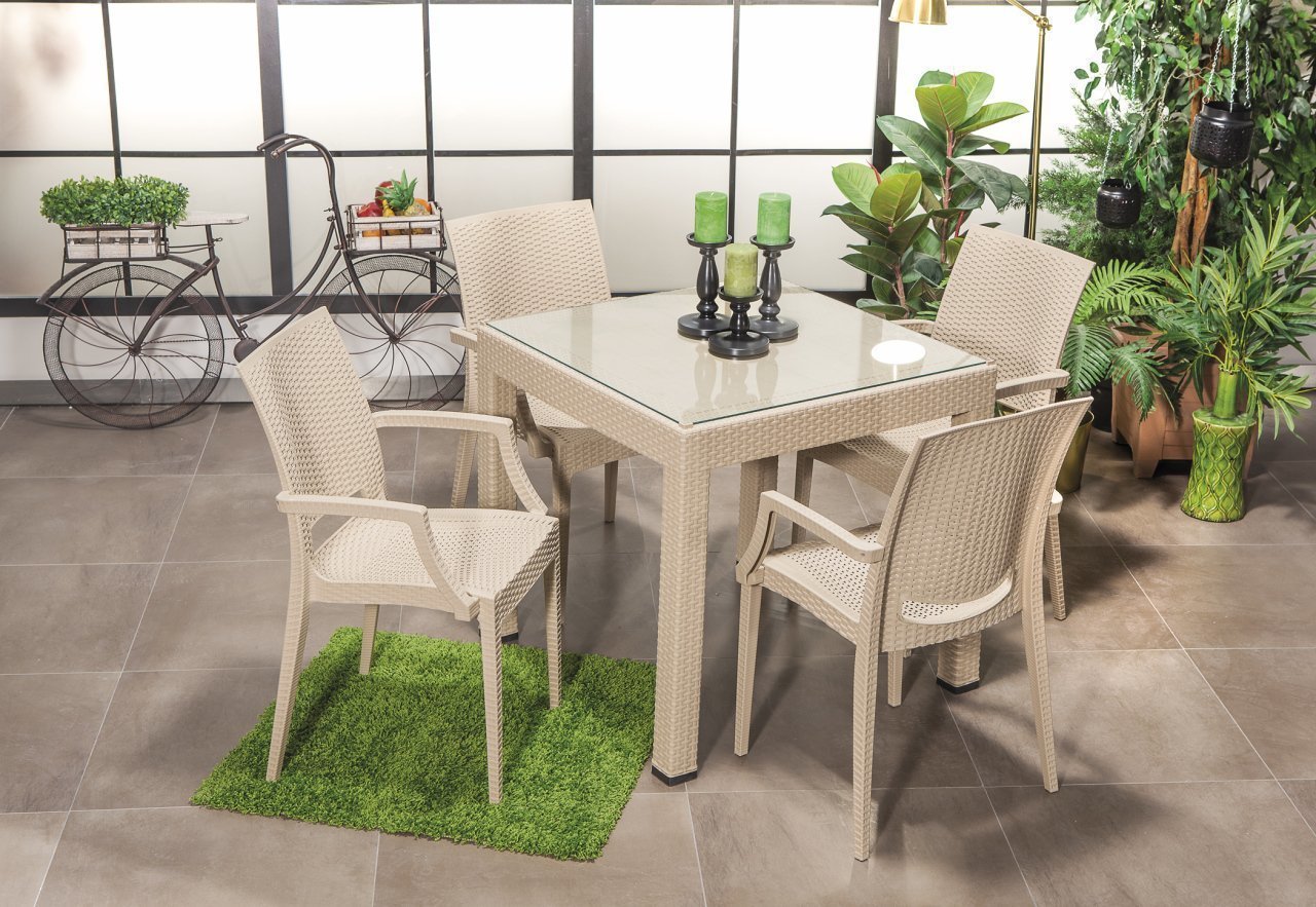 Rattan 80*80 Glass With arm Table set - Cappucino