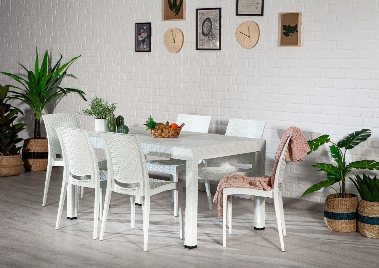 Rattan 90*150 Table set - White