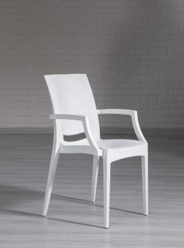 Rattan 90*150 Glass Table set With arm Chair- White