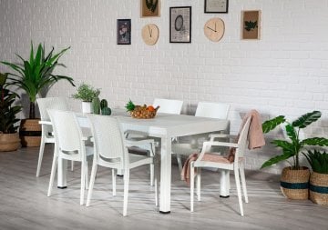 Rattan 90*150 Table set With arm Chair- White