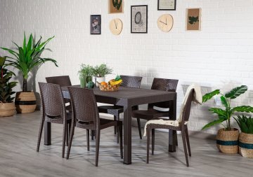 Rattan 90*150 Table set - Brown