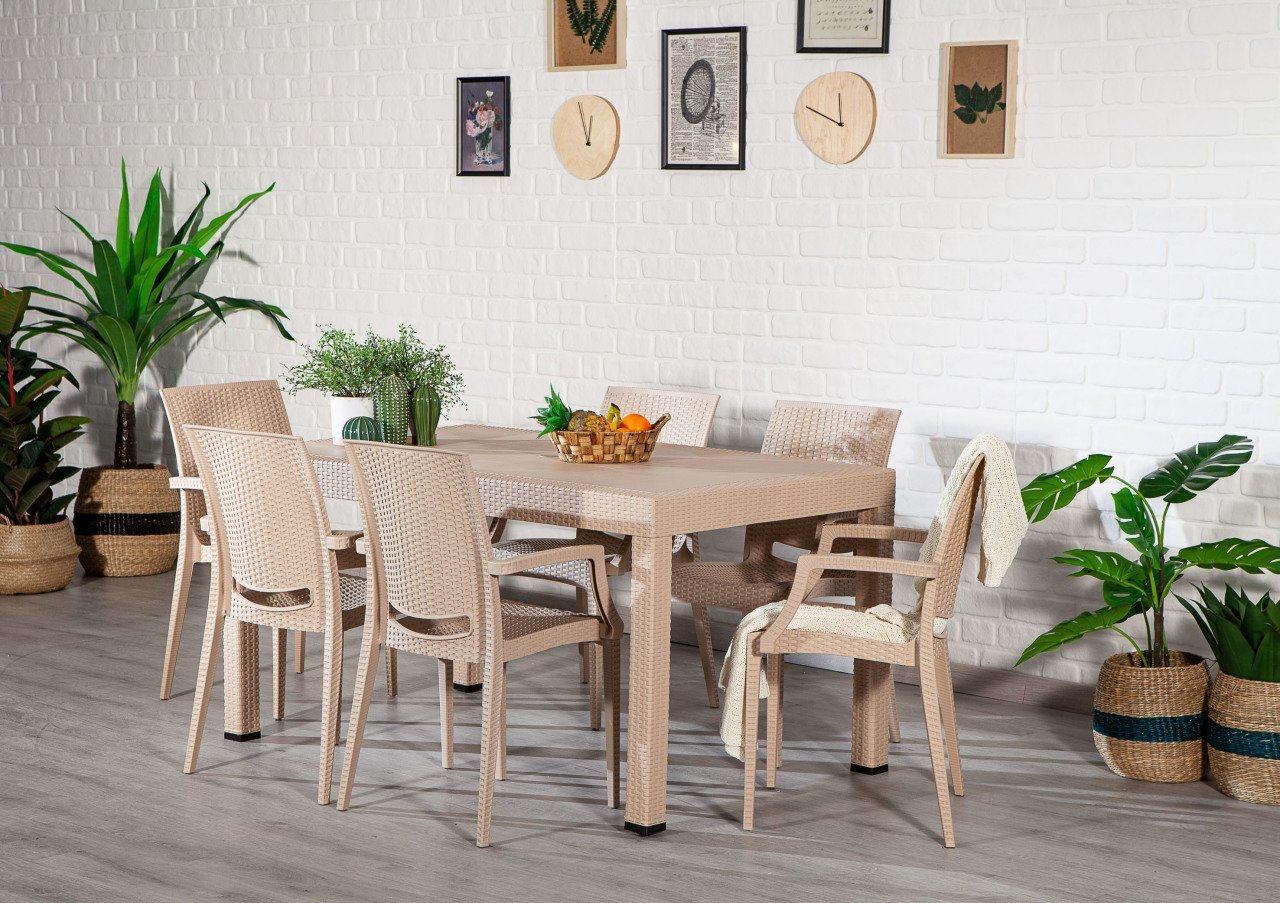 Rattan 90*150 Table set With arm Chair - Cappucino
