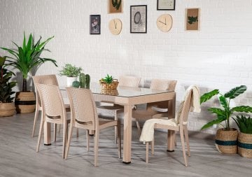 Rattan 90*150 Glass Table set - Cappucino