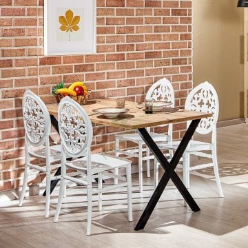 Matrix Maxima Table Ceviz + Venüs 4 Adet Chair Set - White