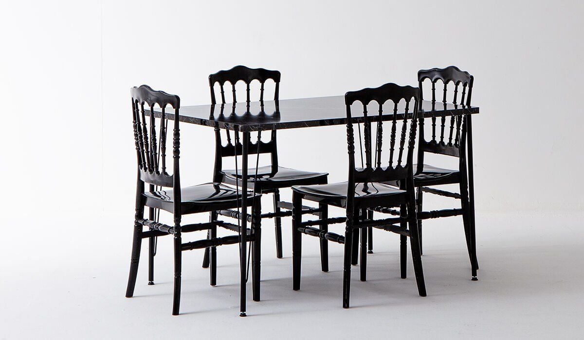 Nero ( Mermer Desenli ) + Miray Kitchen Table Set - Black