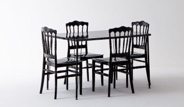 Nero ( Mermer Desenli ) + Miray Kitchen Table Set - Black