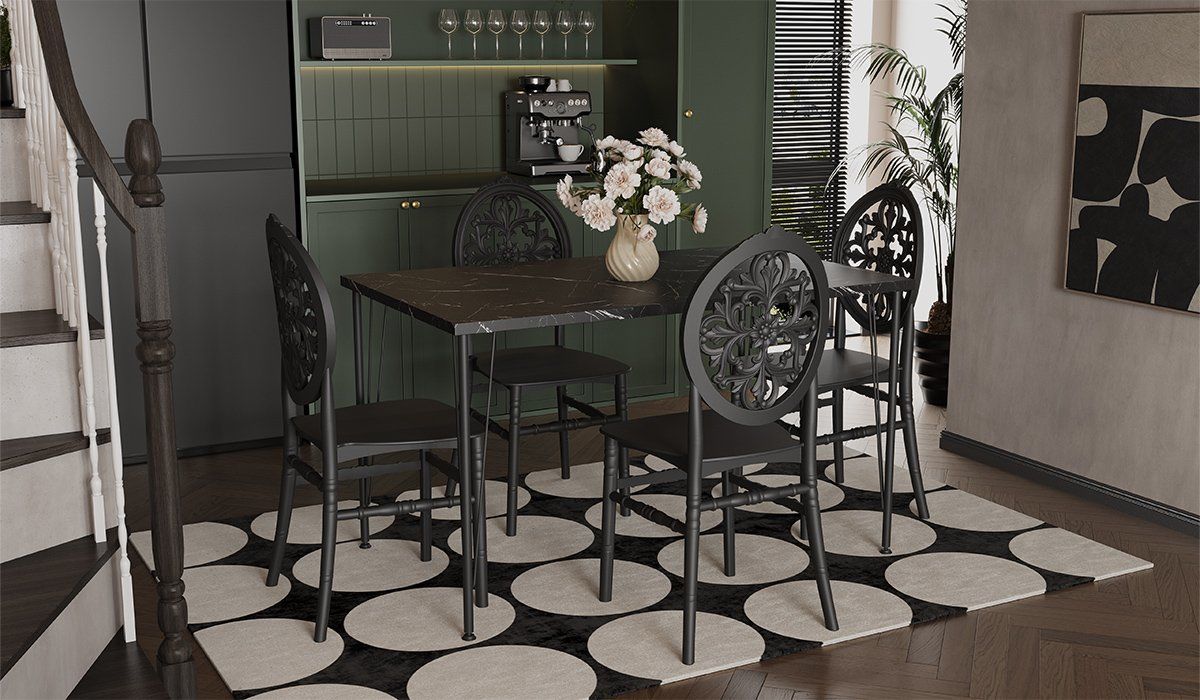 Nero ( Mermer Desenli ) + Venüs Kitchen Table Set - Black