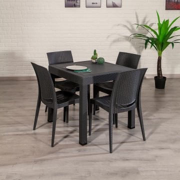 80*80 Rattan Table set - Antrasit Without Glass Without Arm