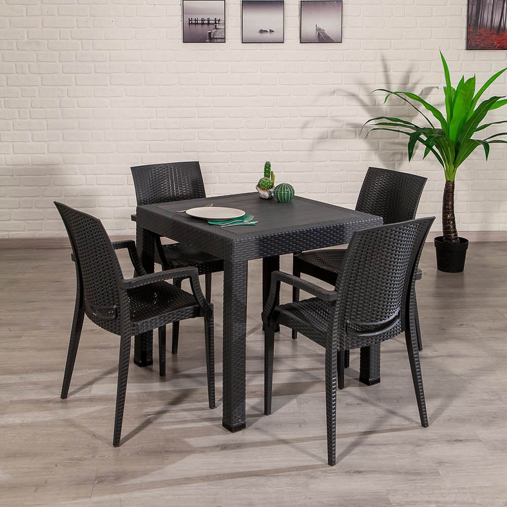 80*80 Rattan Table set - Antrasit Without Glass With arm