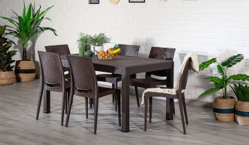 90*150 Rattan Table set - Antrasit Without Glass Without Arm