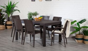 90*150 Rattan Table set - Antrasit Without Glass With arm