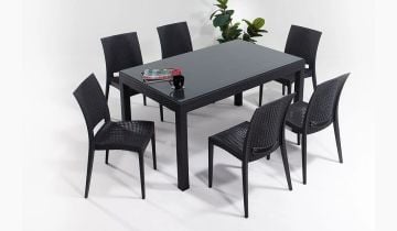90*150 Rattan Table set - Antrasit Glass Without Arm