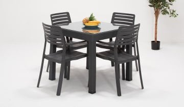 Rattan Table set (Glass) - Lucia Chair Antrasit