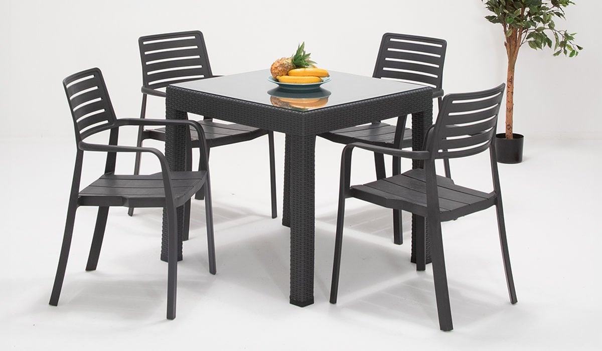 Rattan Table set (Glass) - Lucia Chair Antrasit
